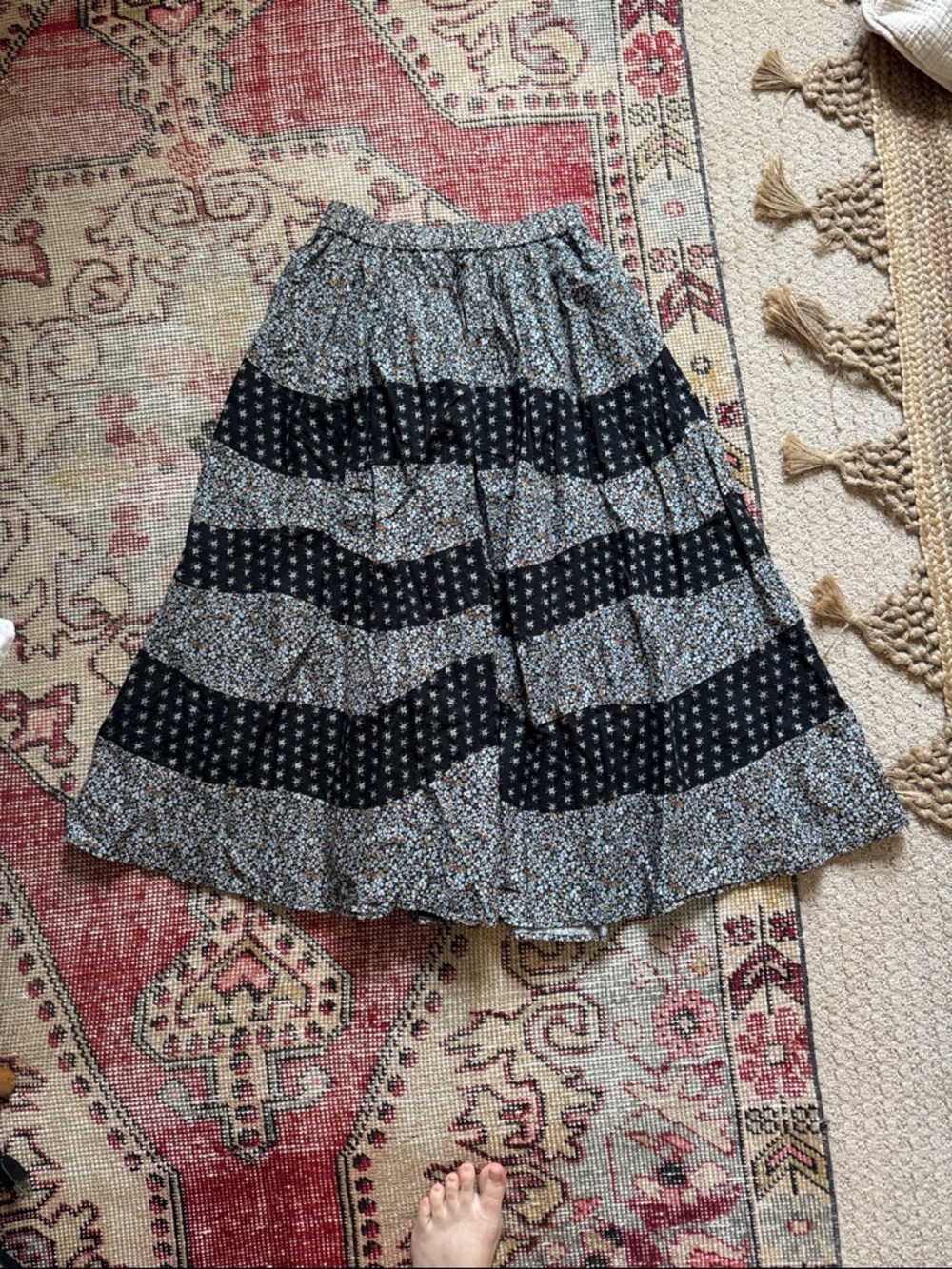 Sea New York Black and White Tiered Maxi Skirt